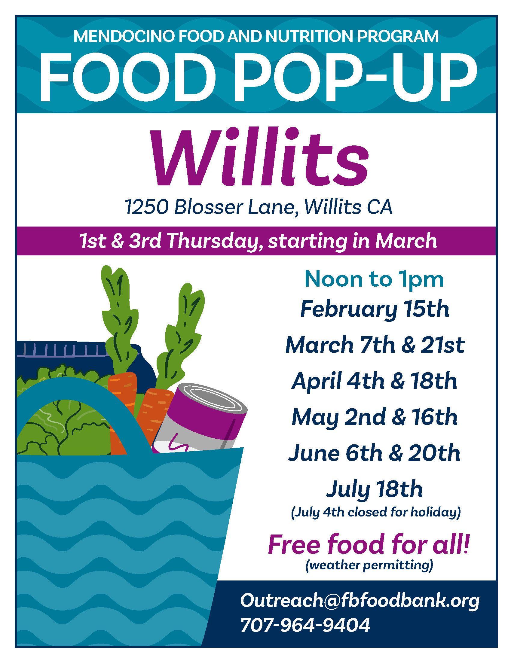 Feeding Mendocino County! Monthly Food Distribution Pop-Up Willits, Spring 2024