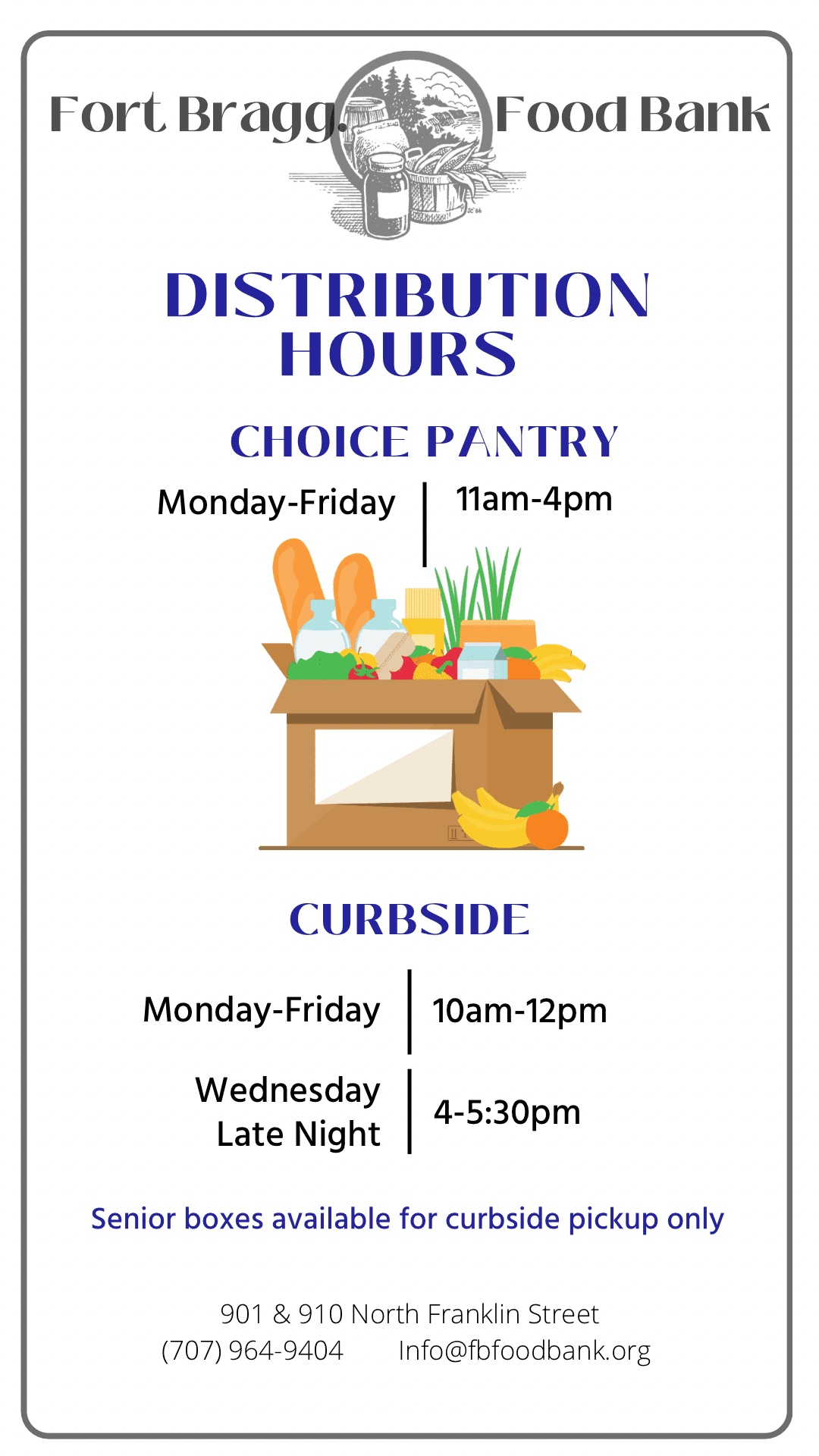 New Hours for Curbside and Choice Pantry 