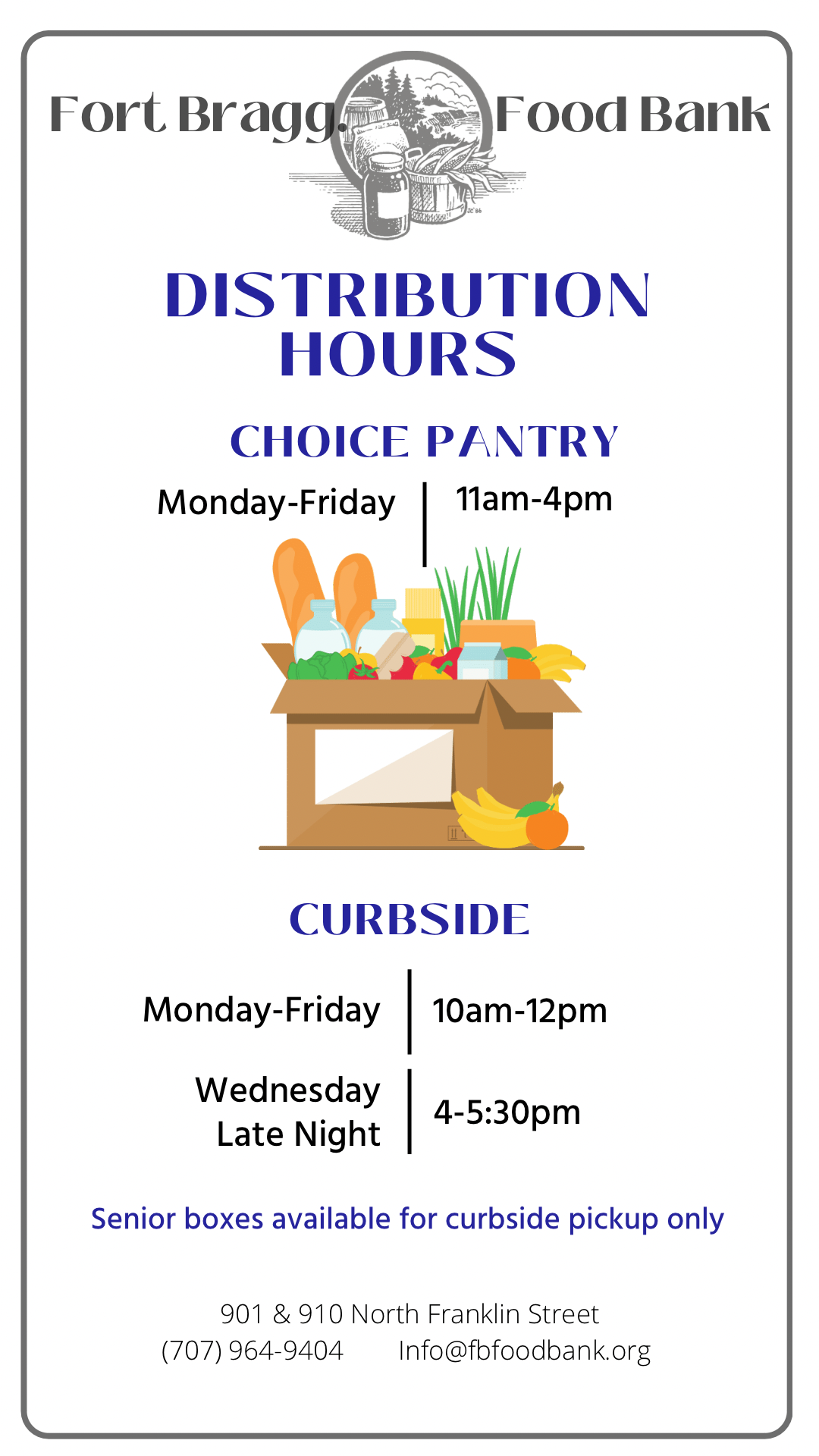 New Hours for Curbside and Choice Pantry 